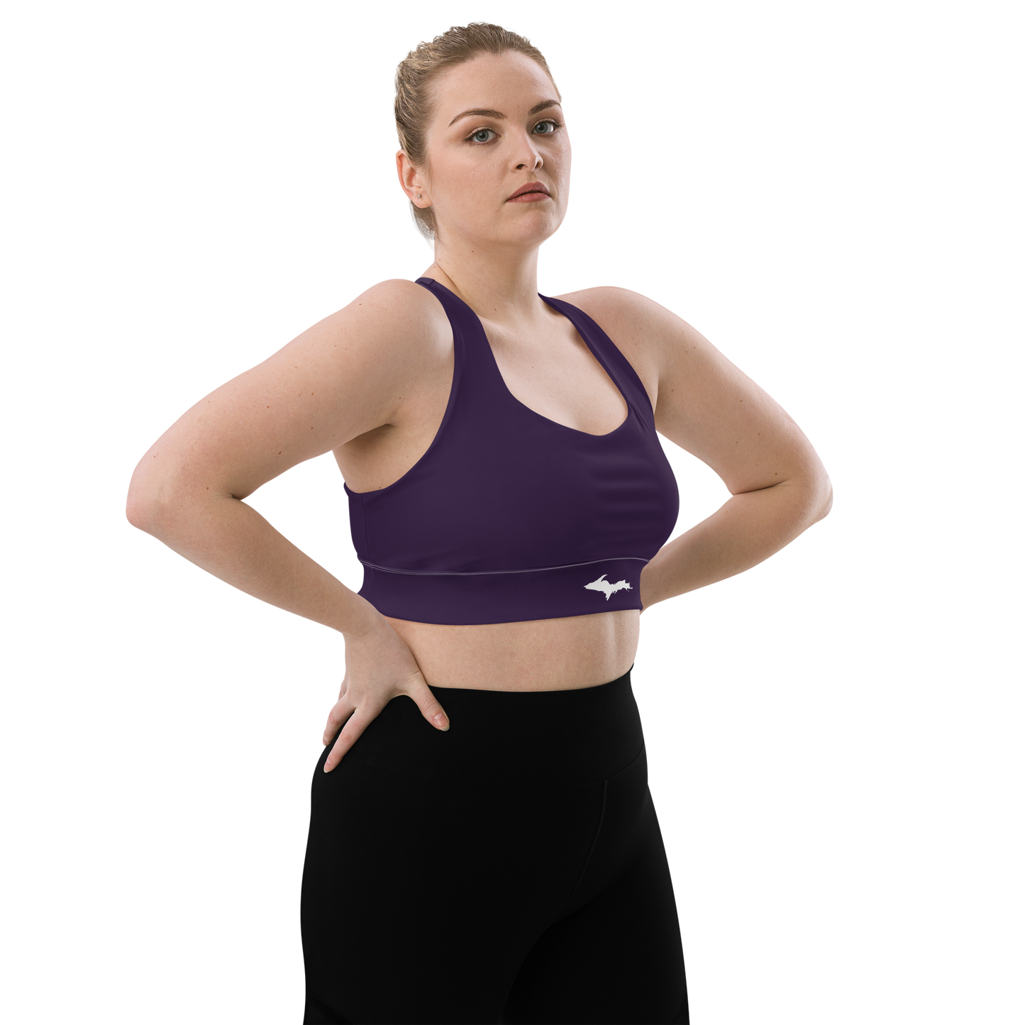 Michigan Upper Peninsula Longline Sports Bra (w/ UP Outline) | Blackcurrant