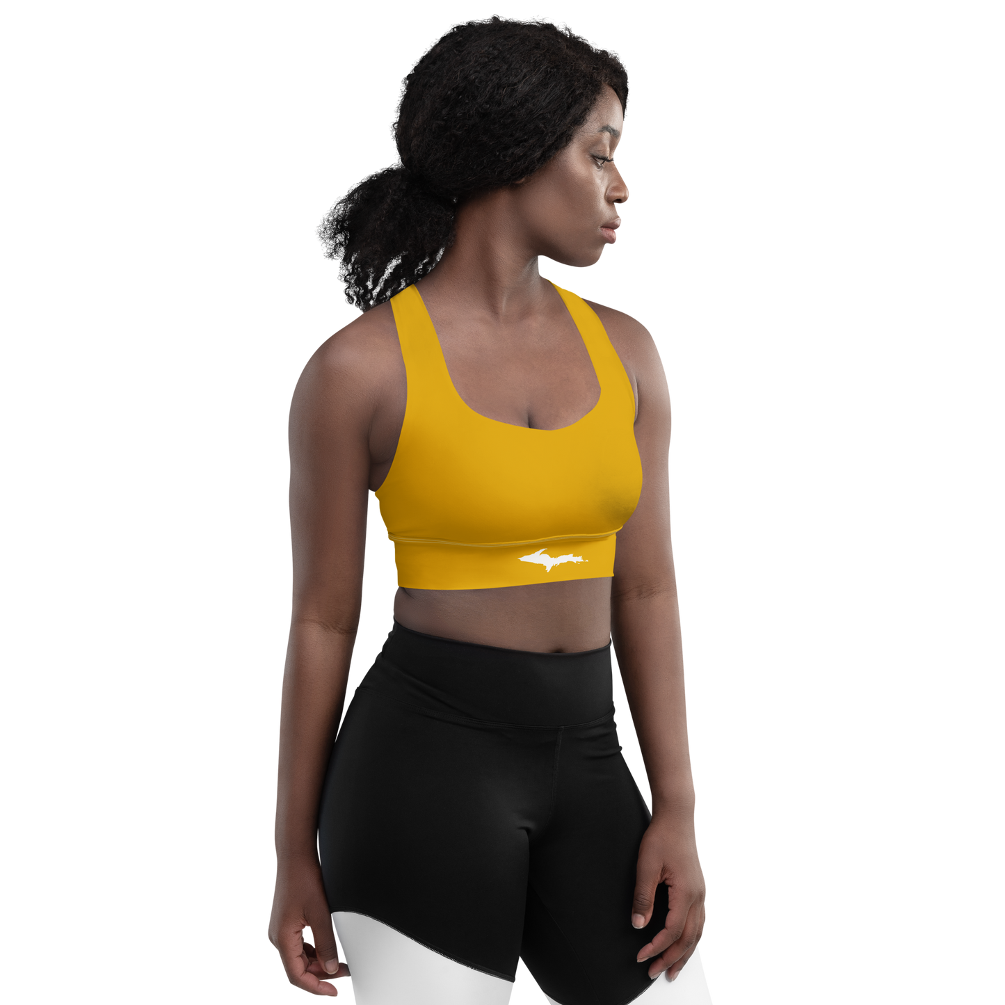 Michigan Upper Peninsula Longline Sports Bra (w/ UP Outline) | Gold