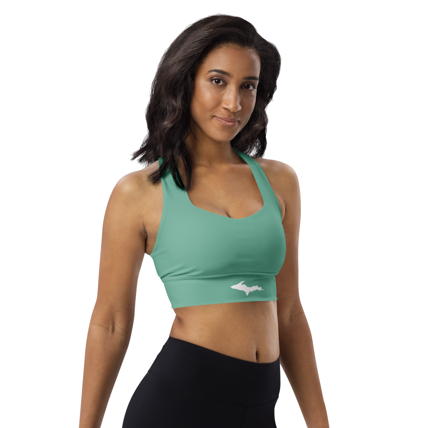 Michigan Upper Peninsula Longline Sports Bra (w/ UP Outline) | Tea Green