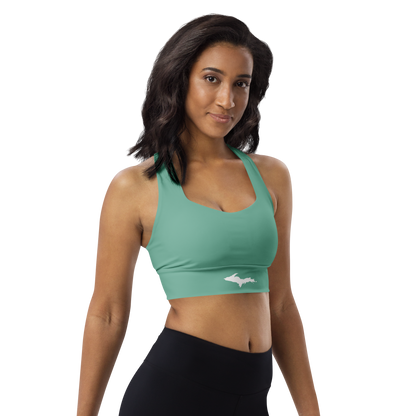 Michigan Upper Peninsula Longline Sports Bra (w/ UP Outline) | Tea Green