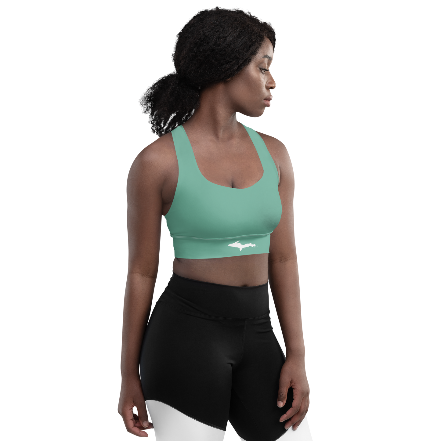 Michigan Upper Peninsula Longline Sports Bra (w/ UP Outline) | Tea Green