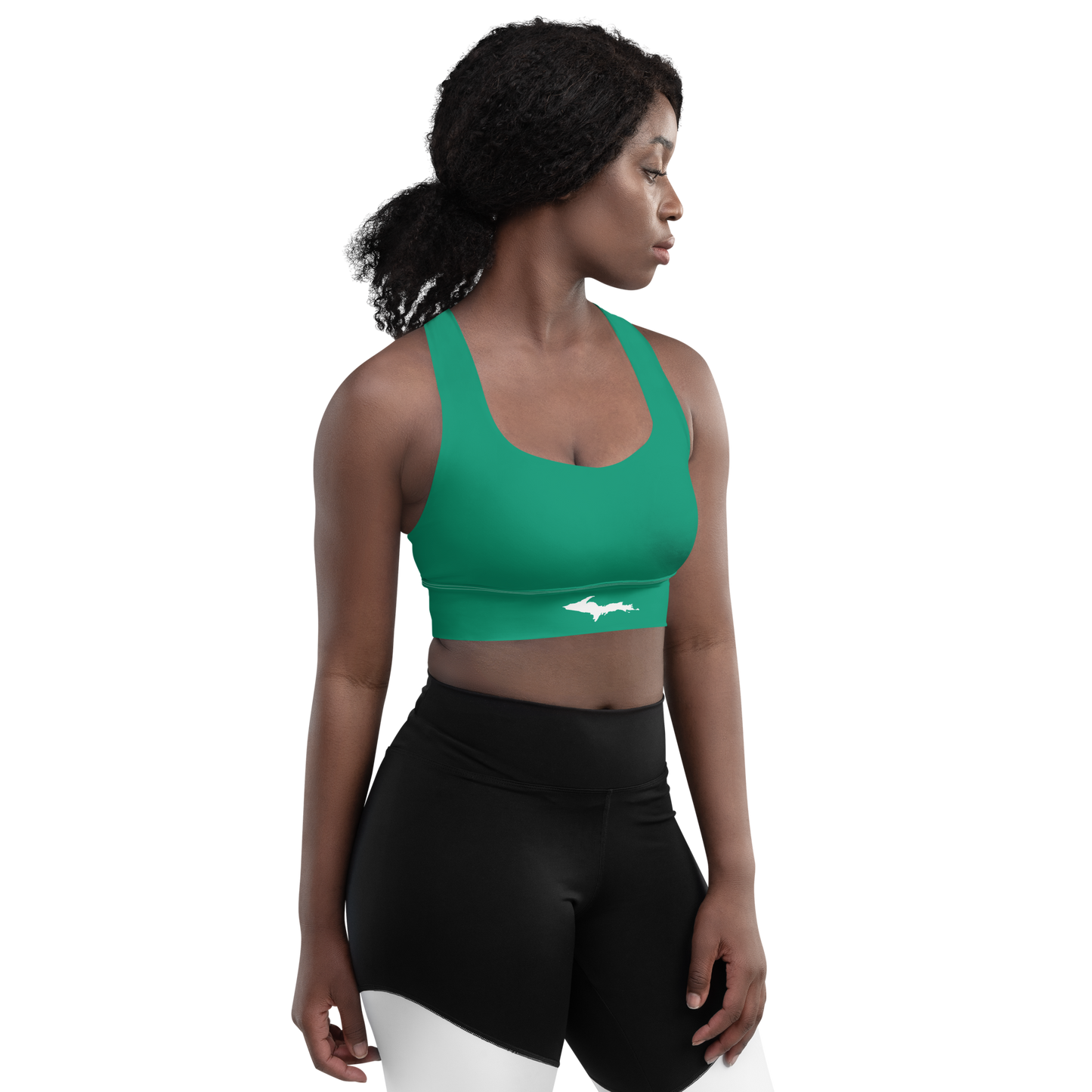 Michigan Upper Peninsula Longline Sports Bra (w/ UP Outline) | Emerald Green