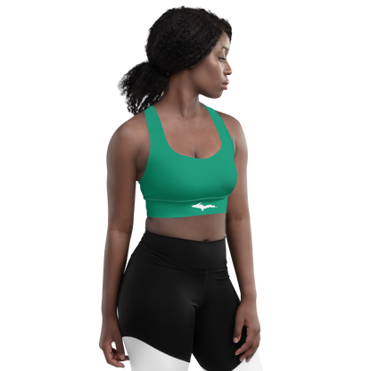 Michigan Upper Peninsula Longline Sports Bra (w/ UP Outline) | Emerald Green