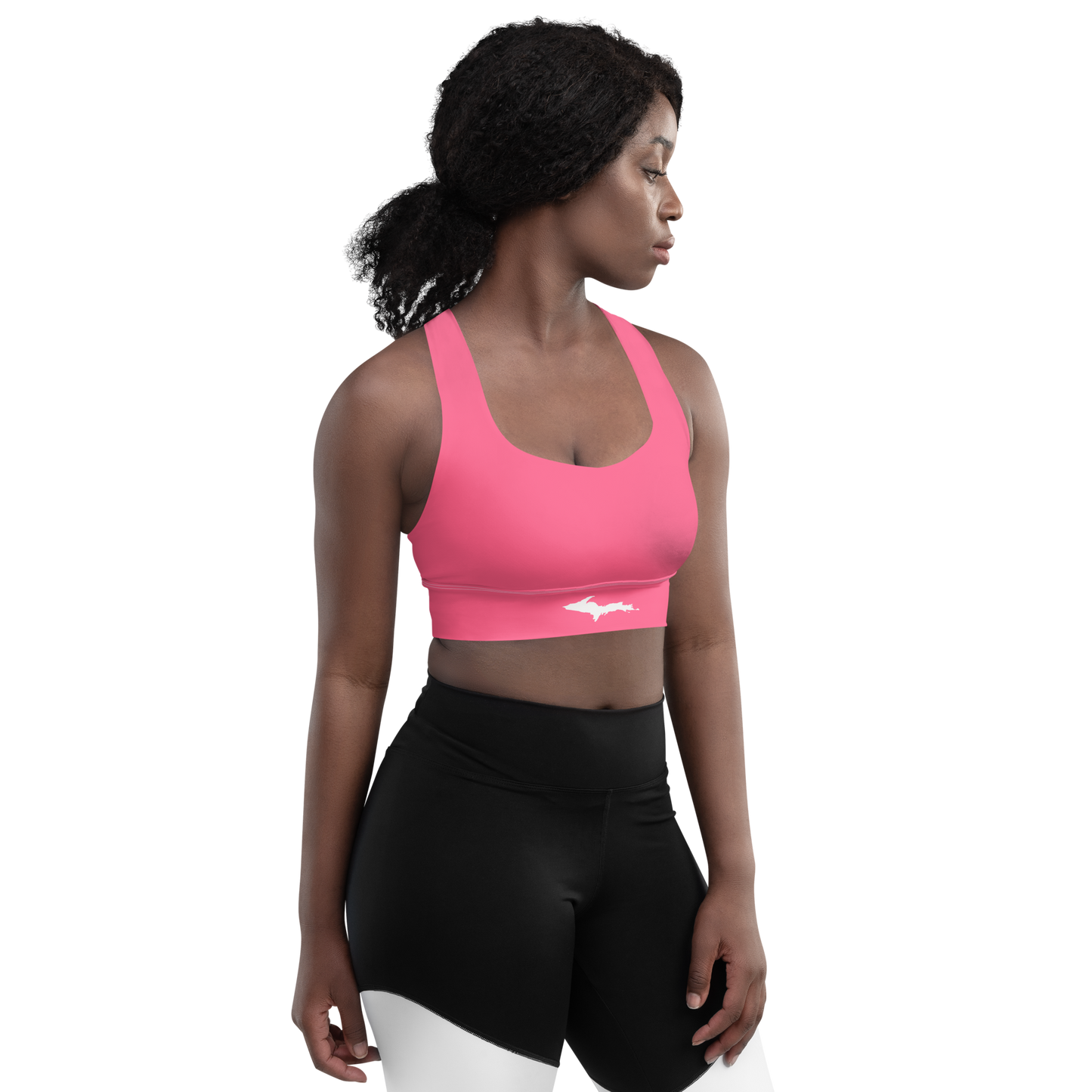 Michigan Upper Peninsula Longline Sports Bra (w/ UP Outline) | Rhodochrosite Pink