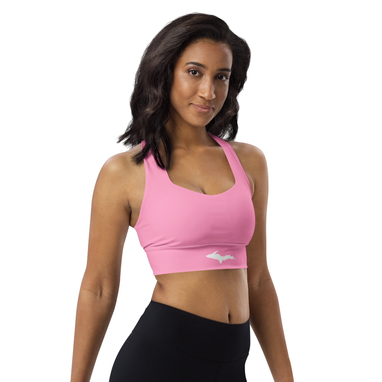 Michigan Upper Peninsula Longline Sports Bra (w/ UP Outline) | '67 Caddie Pink