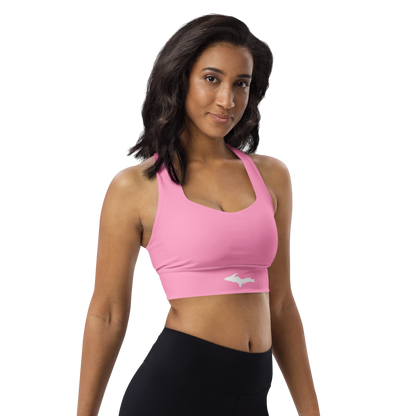 Michigan Upper Peninsula Longline Sports Bra (w/ UP Outline) | '67 Caddie Pink