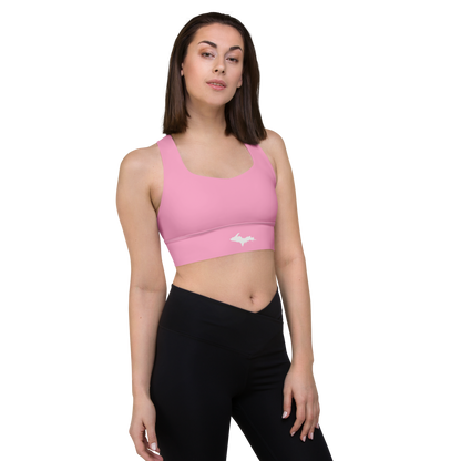 Michigan Upper Peninsula Longline Sports Bra (w/ UP Outline) | '67 Caddie Pink