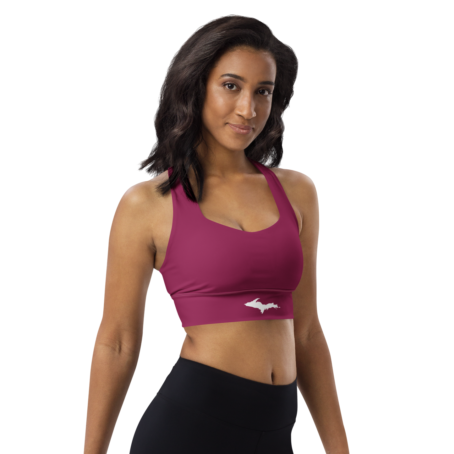 Michigan Upper Peninsula Longline Sports Bra (w/ UP Outline) | Ruby Red