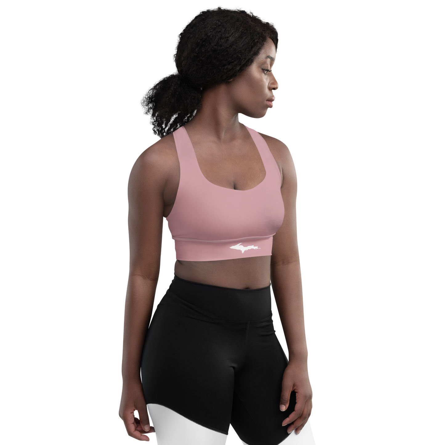 Michigan Upper Peninsula Longline Sports Bra (w/ UP Outline) | Cherry Blossom Pink