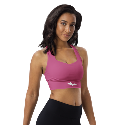 Michigan Upper Peninsula Longline Sports Bra (w/ UP Outline) | Apple Blossom Pink