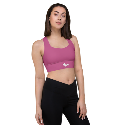 Michigan Upper Peninsula Longline Sports Bra (w/ UP Outline) | Apple Blossom Pink