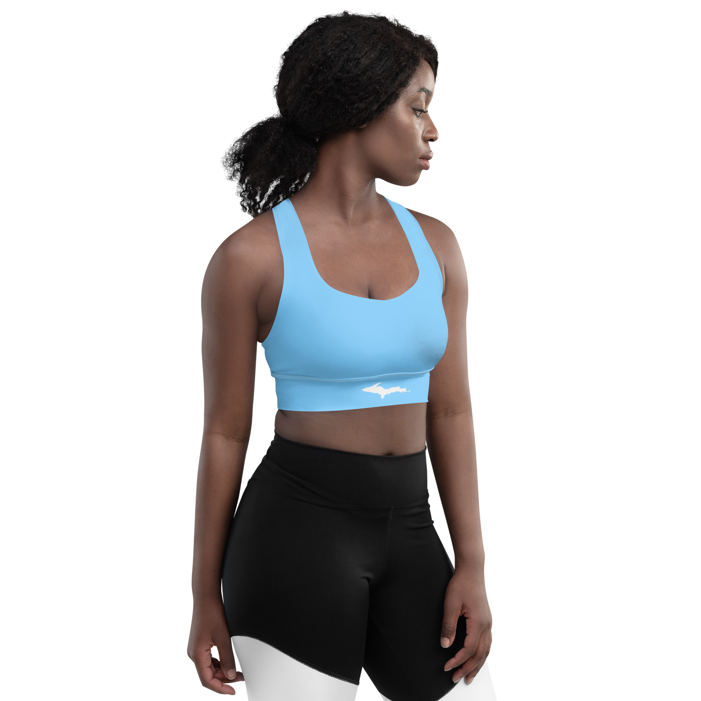 Michigan Upper Peninsula Longline Sports Bra (w/ UP Outline) | DTW Blue