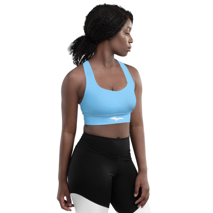 Michigan Upper Peninsula Longline Sports Bra (w/ UP Outline) | DTW Blue