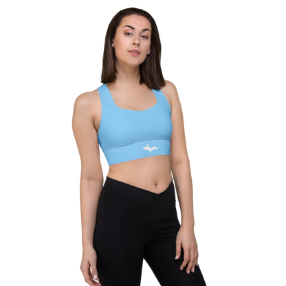 Michigan Upper Peninsula Longline Sports Bra (w/ UP Outline) | DTW Blue