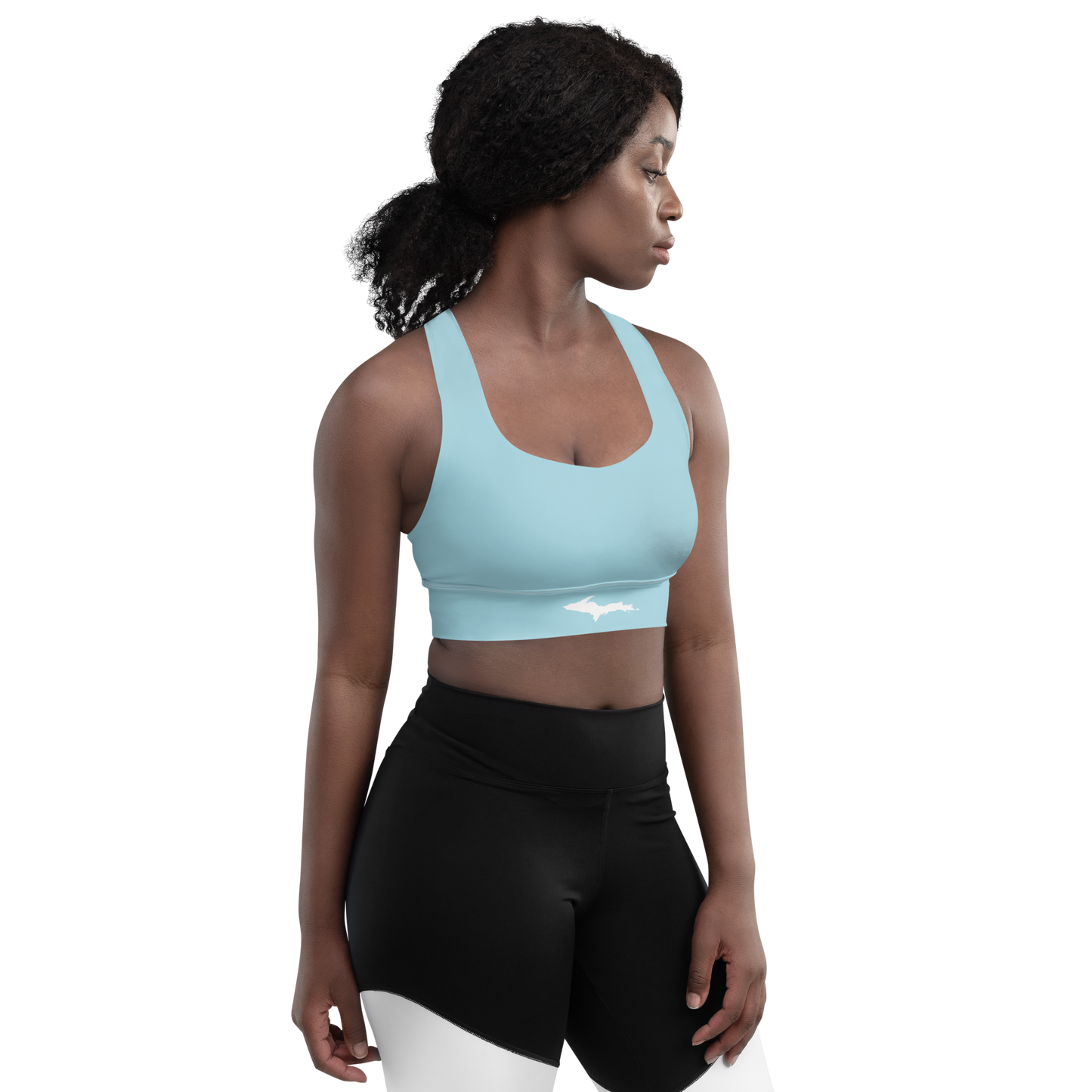 Michigan Upper Peninsula Longline Sports Bra (w/ UP Outline) | '58 Caddie Blue