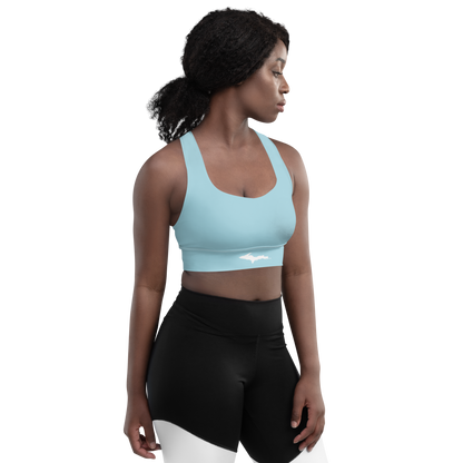 Michigan Upper Peninsula Longline Sports Bra (w/ UP Outline) | '58 Caddie Blue