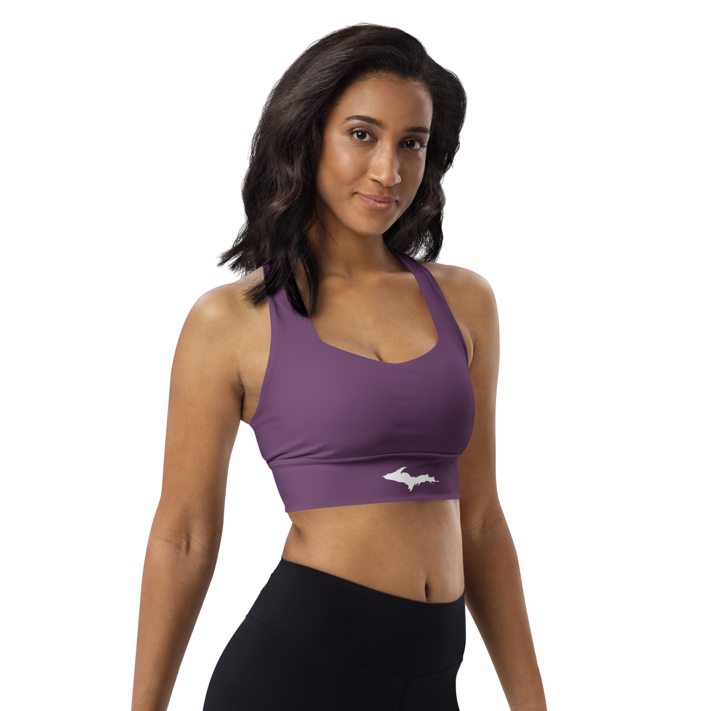 Michigan Upper Peninsula Longline Sports Bra (w/ UP Outline) | Plum