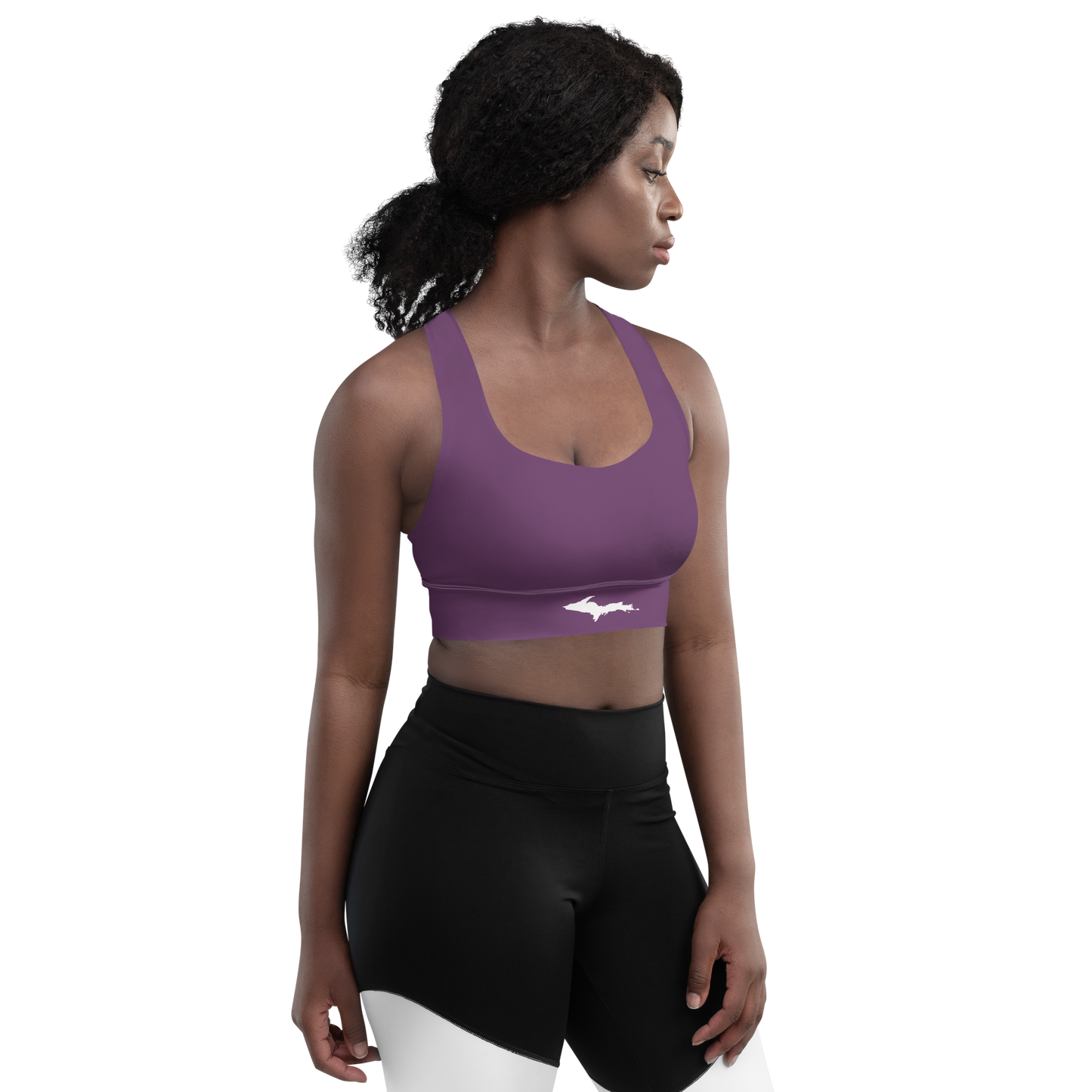 Michigan Upper Peninsula Longline Sports Bra (w/ UP Outline) | Plum