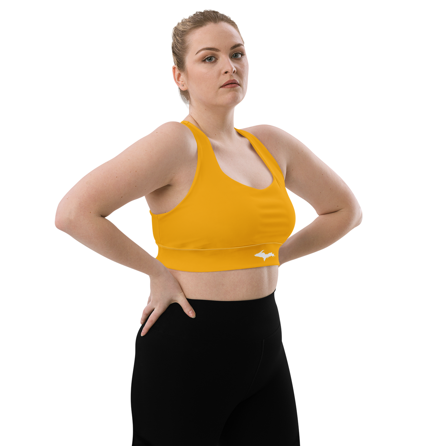 Michigan Upper Peninsula Longline Sports Bra (w/ UP Outline) | Birch Leaf Orange