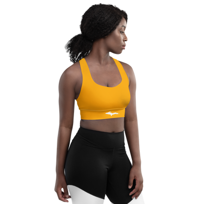 Michigan Upper Peninsula Longline Sports Bra (w/ UP Outline) | Birch Leaf Orange