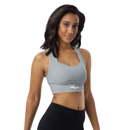 Michigan Upper Peninsula Longline Sports Bra (w/ UP Outline) | Silver