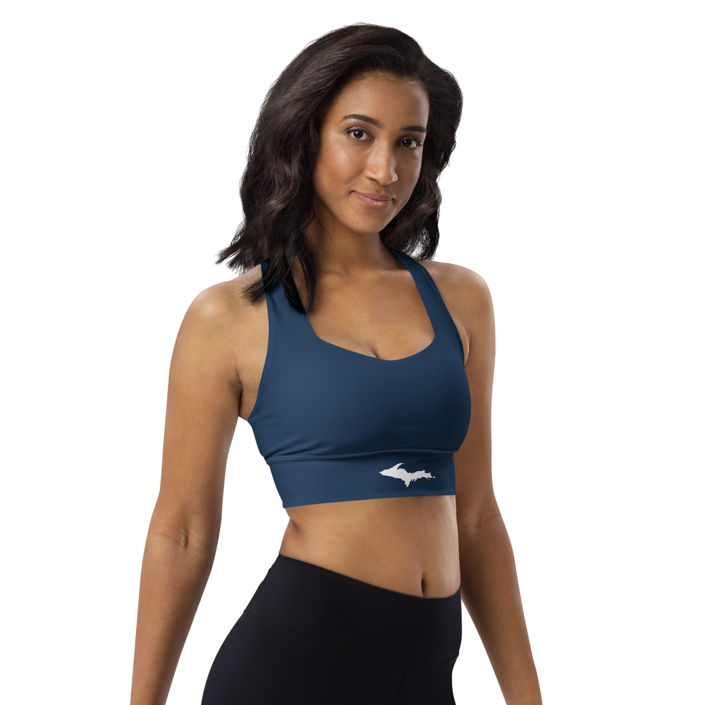 Michigan Upper Peninsula Longline Sports Bra (w/ UP Outline) | Navy