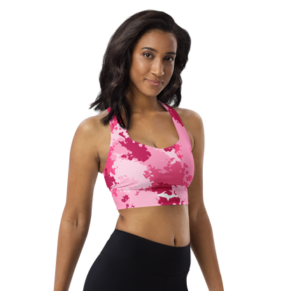 Michigan Upper Peninsula Longline Sports Bra (w/ UP Outline) | Pink Camo