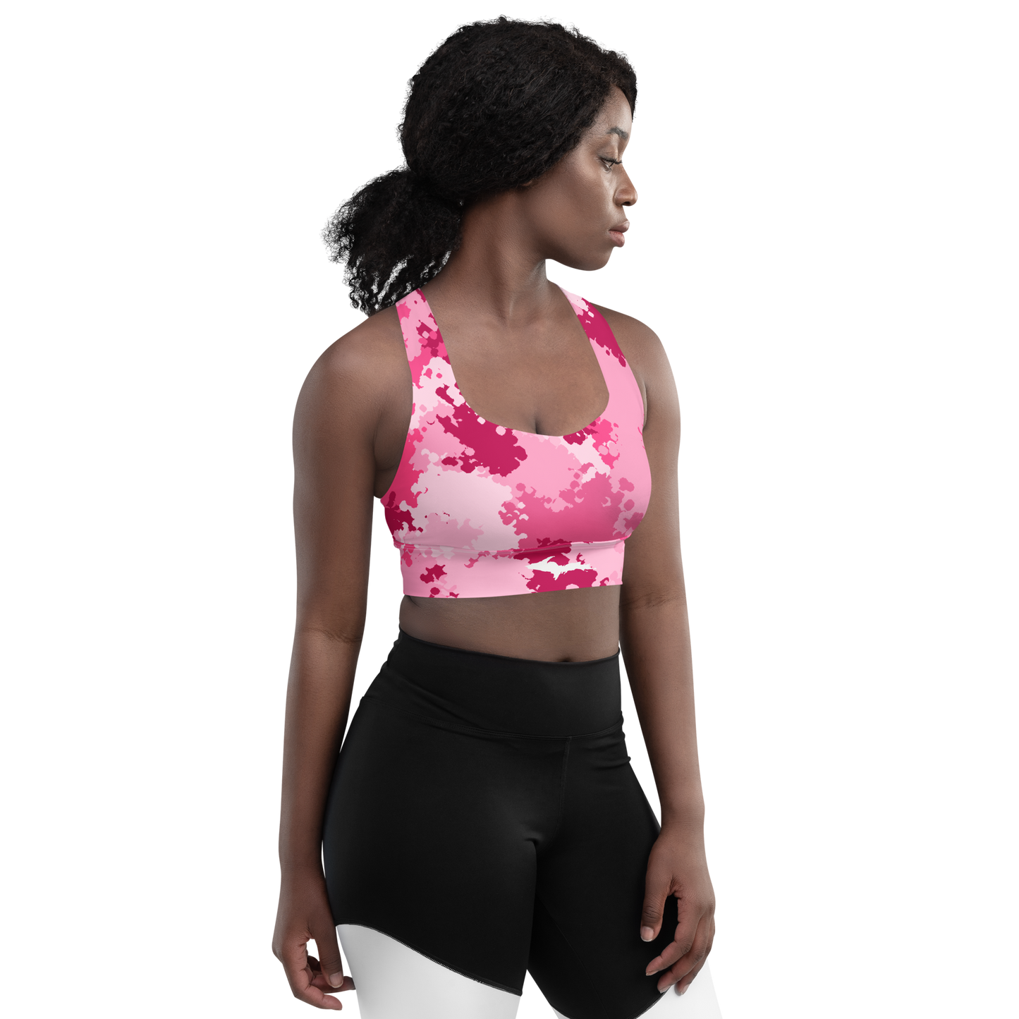 Michigan Upper Peninsula Longline Sports Bra (w/ UP Outline) | Pink Camo