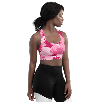 Michigan Upper Peninsula Longline Sports Bra (w/ UP Outline) | Pink Camo