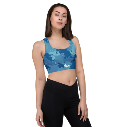 Michigan Upper Peninsula Longline Sports Bra (w/ UP Outline) | Great Lakes Camo