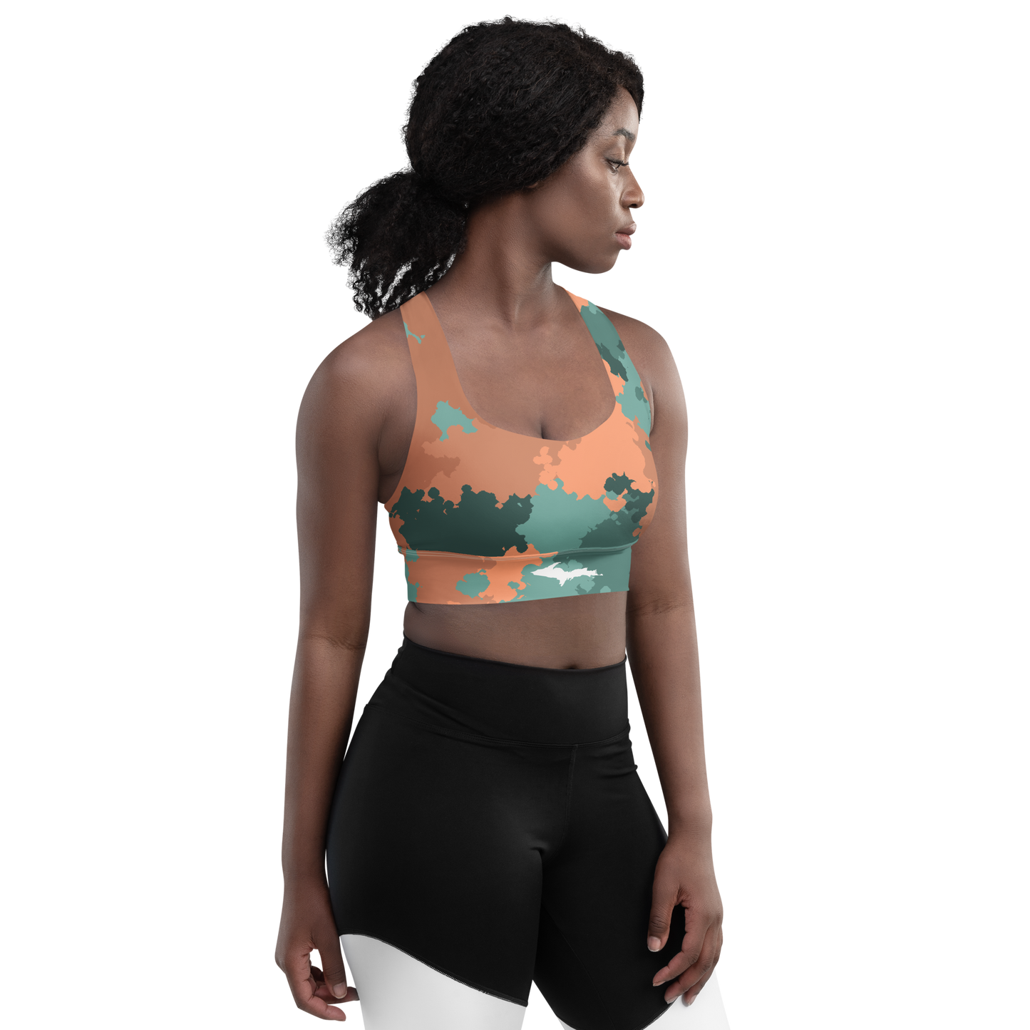 Michigan Upper Peninsula Longline Sports Bra (w/ UP Outline) | Copper County Camo