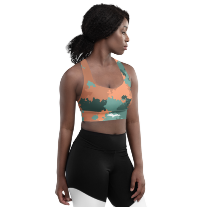 Michigan Upper Peninsula Longline Sports Bra (w/ UP Outline) | Copper County Camo