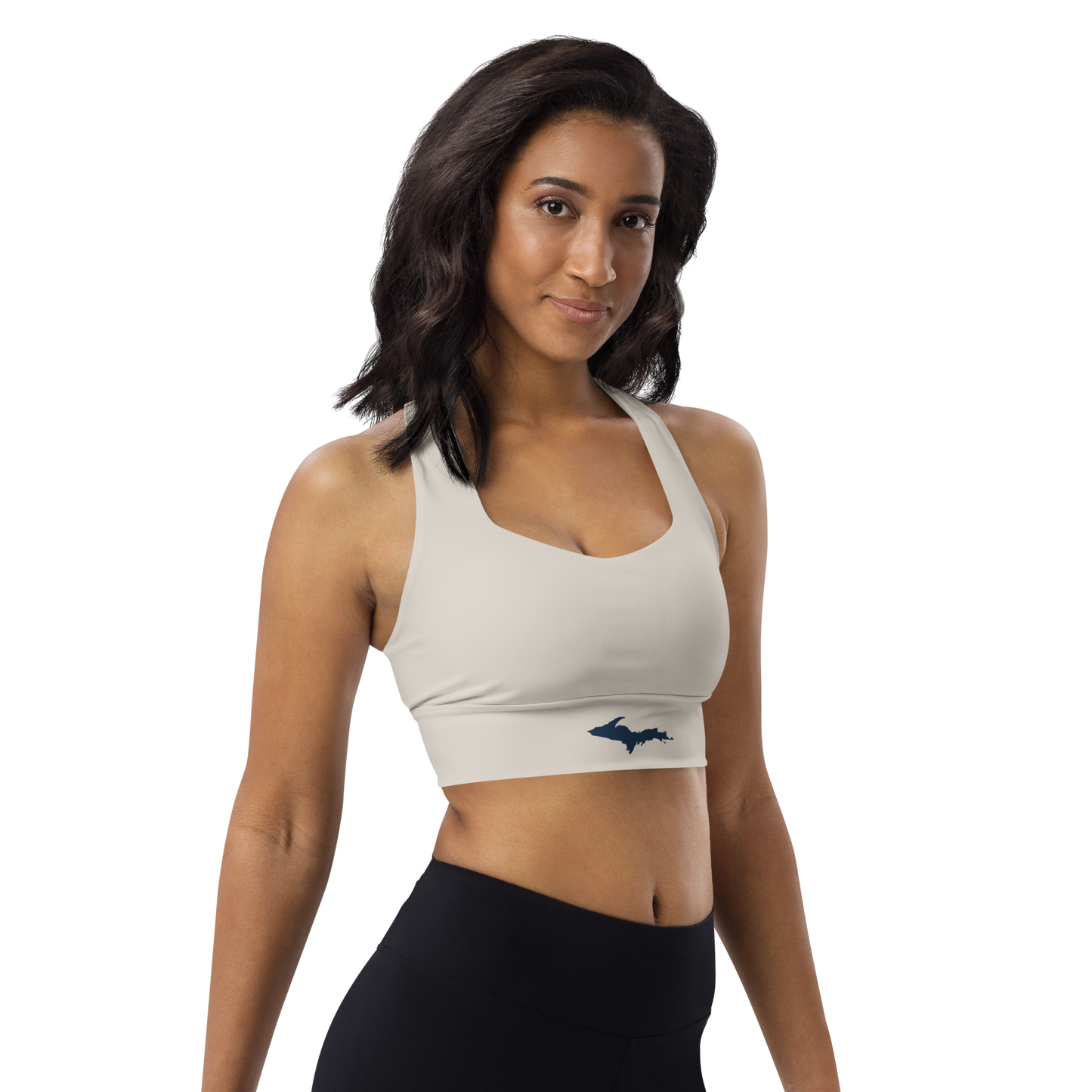 Michigan Upper Peninsula Longline Sports Bra (w/ UP Outline) | Canvas Color