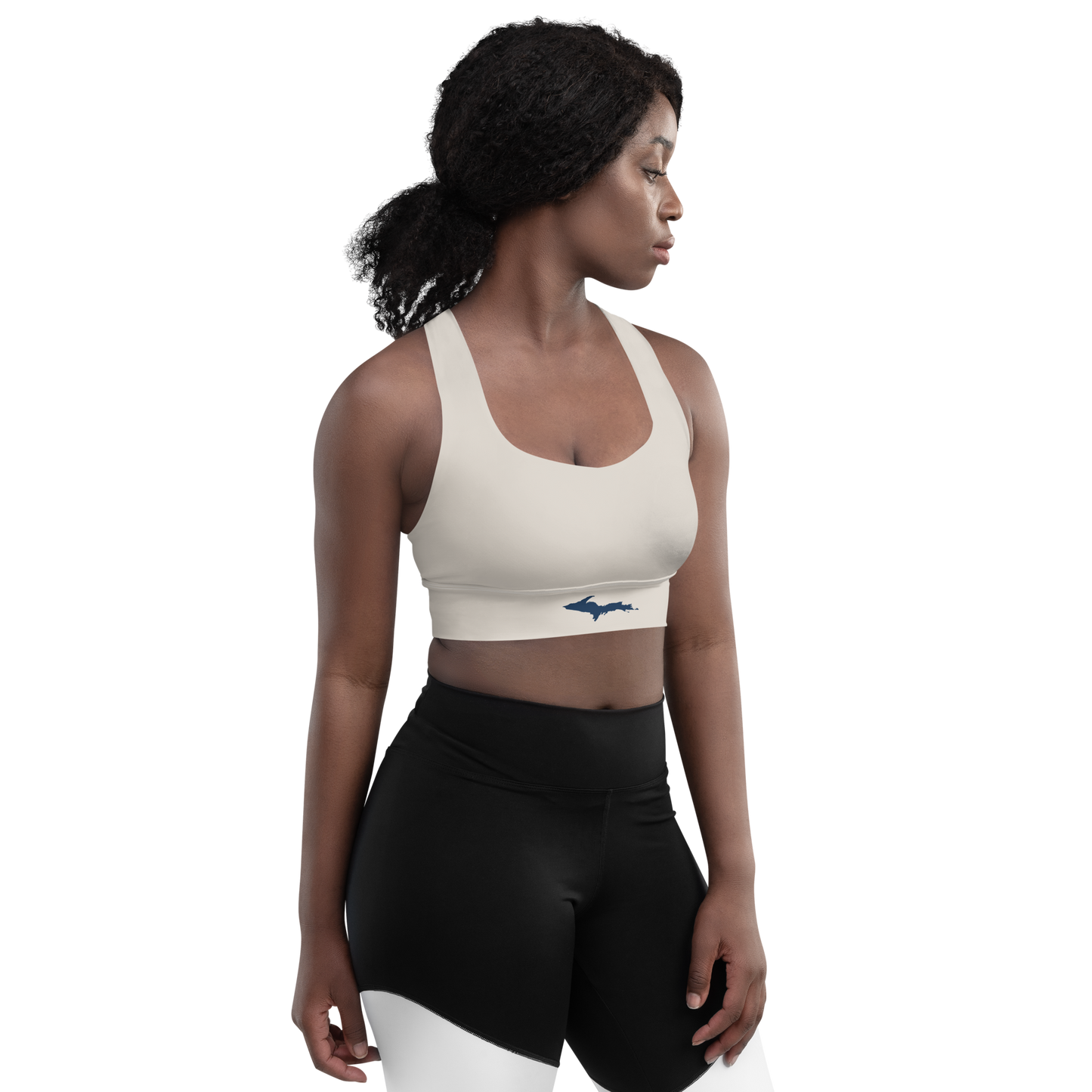 Michigan Upper Peninsula Longline Sports Bra (w/ UP Outline) | Canvas Color