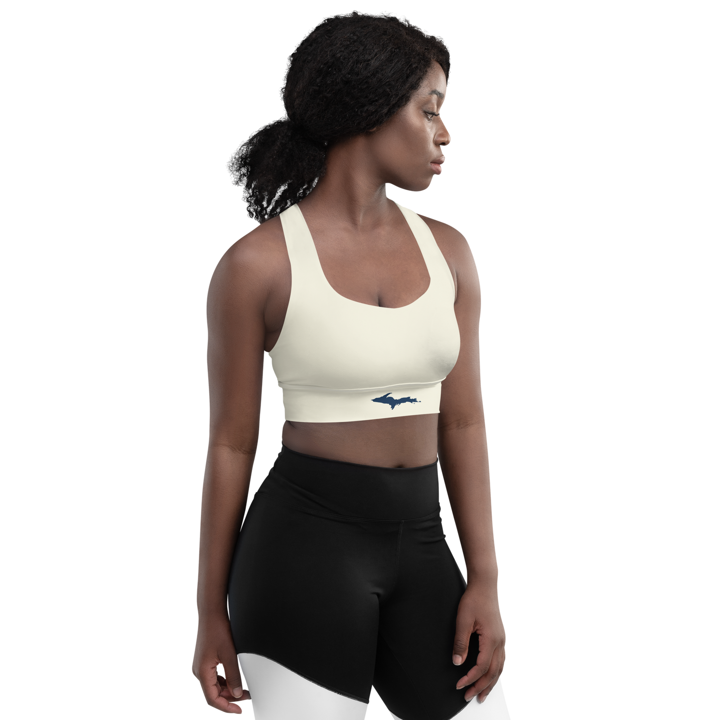 Michigan Upper Peninsula Longline Sports Bra (w/ UP Outline) | Ivory White