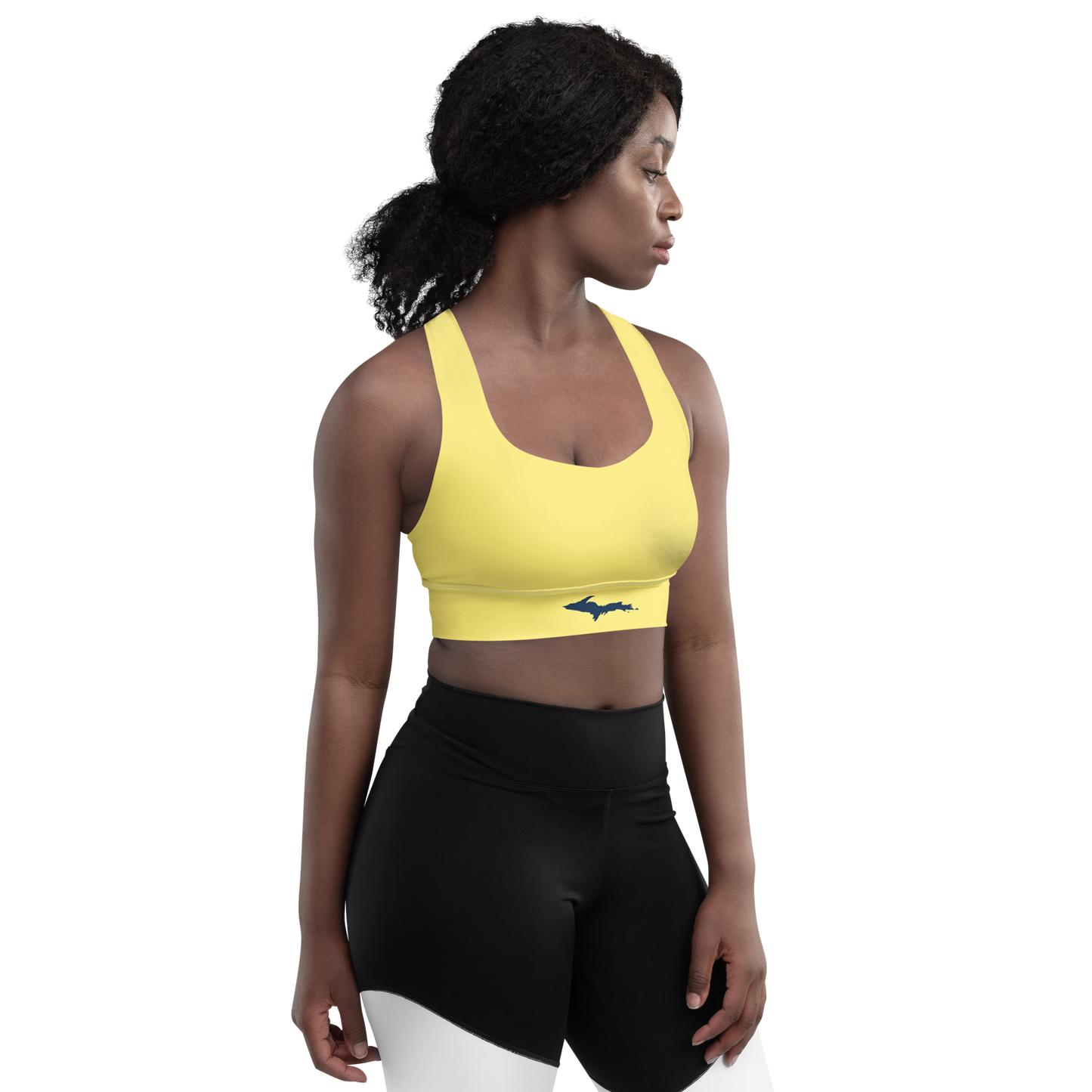 Michigan Upper Peninsula Longline Sports Bra (w/ UP Outline) | Cherry Yellow