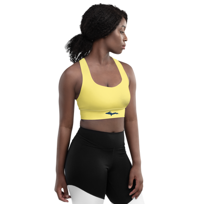 Michigan Upper Peninsula Longline Sports Bra (w/ UP Outline) | Cherry Yellow