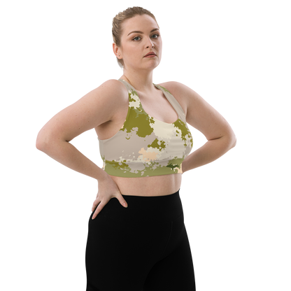 Michigan Upper Peninsula Longline Sports Bra (w/ UP Outline) | Rosy Mound Camo