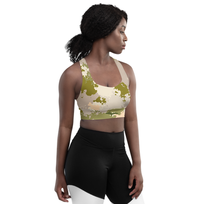 Michigan Upper Peninsula Longline Sports Bra (w/ UP Outline) | Rosy Mound Camo