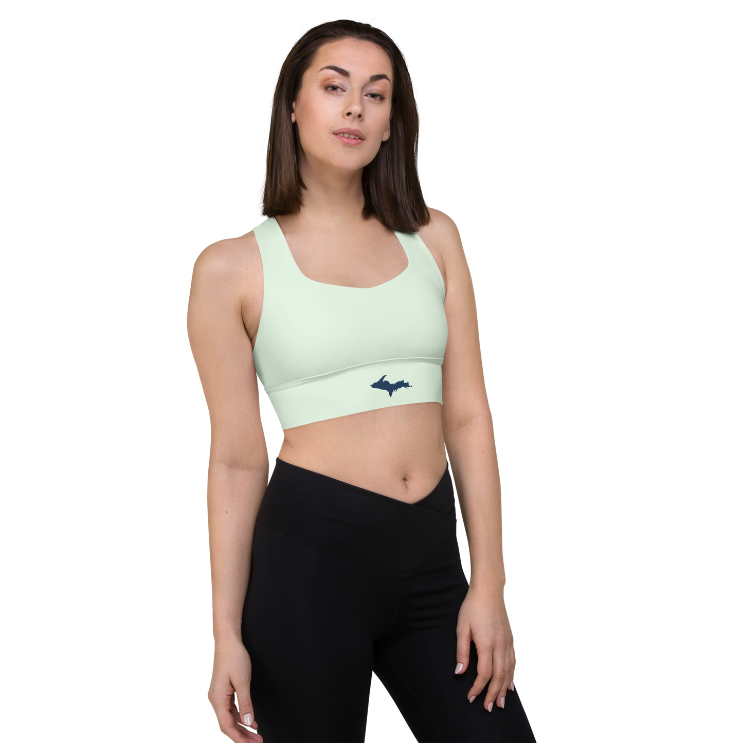 Michigan Upper Peninsula Longline Sports Bra (w/ UP Outline) | Dew Green