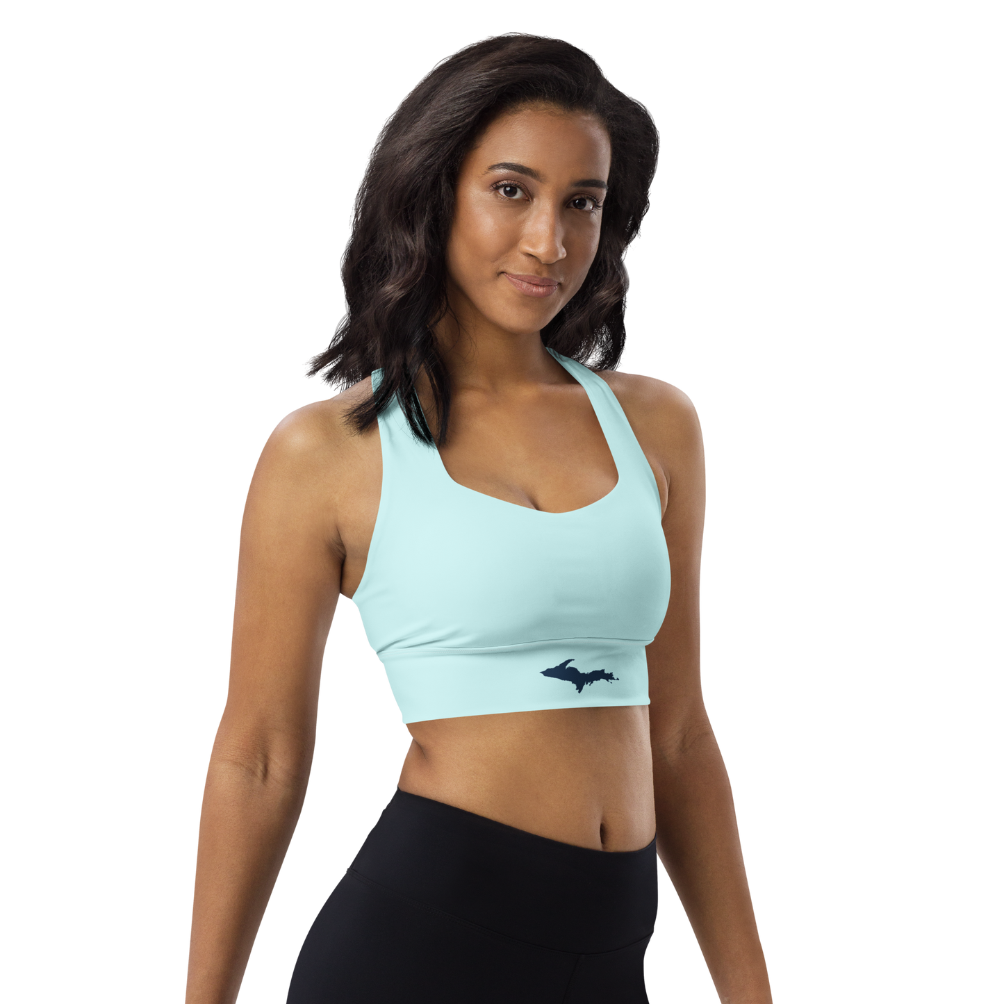 Michigan Upper Peninsula Longline Sports Bra (w/ UP Outline) | Cyan