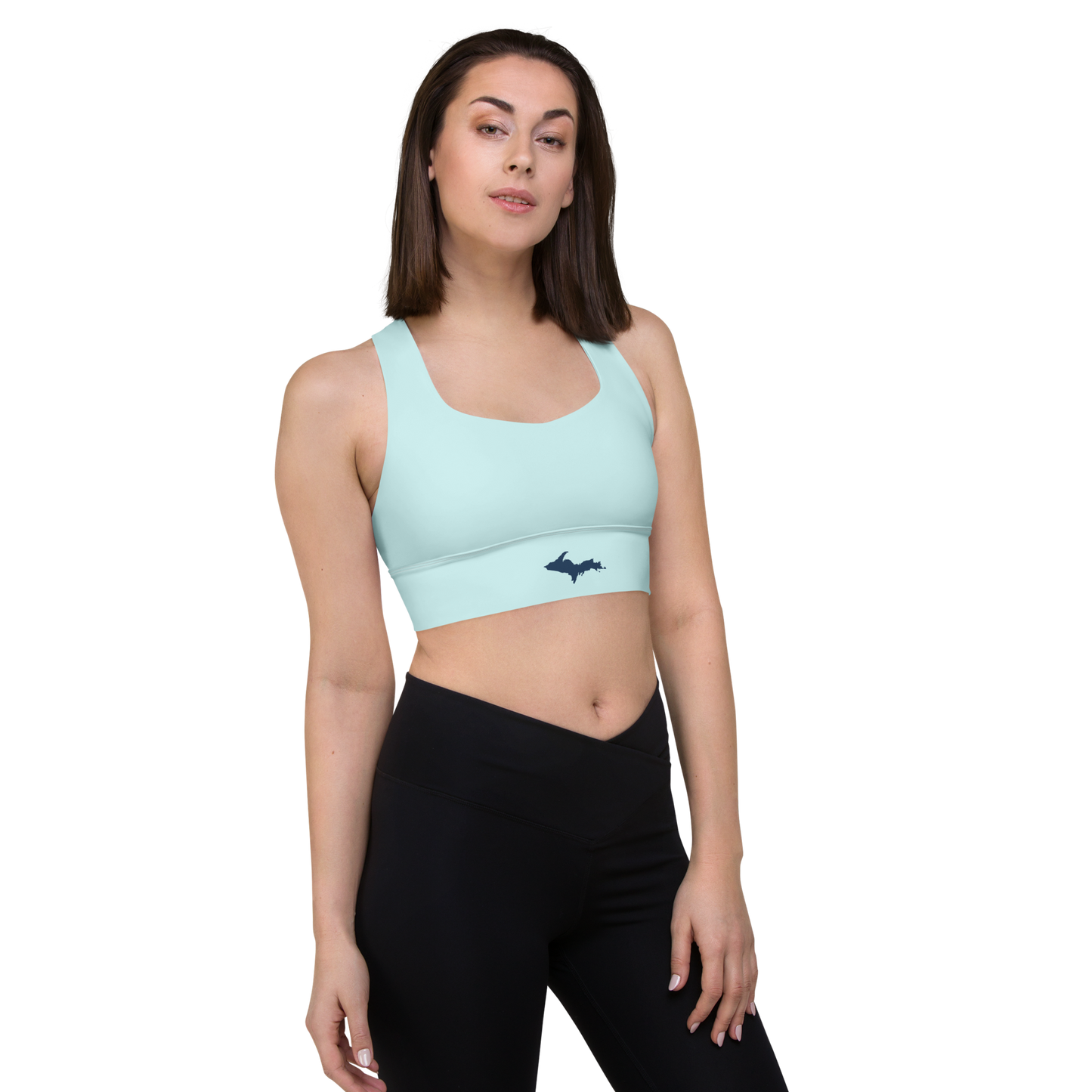 Michigan Upper Peninsula Longline Sports Bra (w/ UP Outline) | Cyan