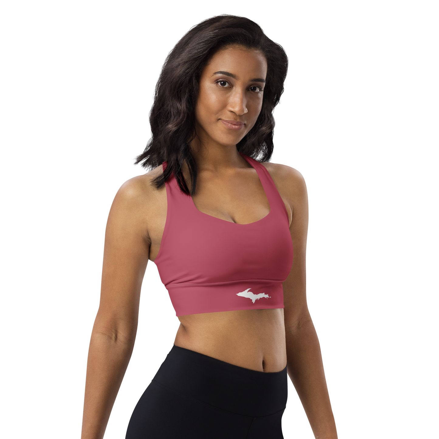 Michigan Upper Peninsula Longline Sports Bra (w/ UP Outline) | Popstar Pink