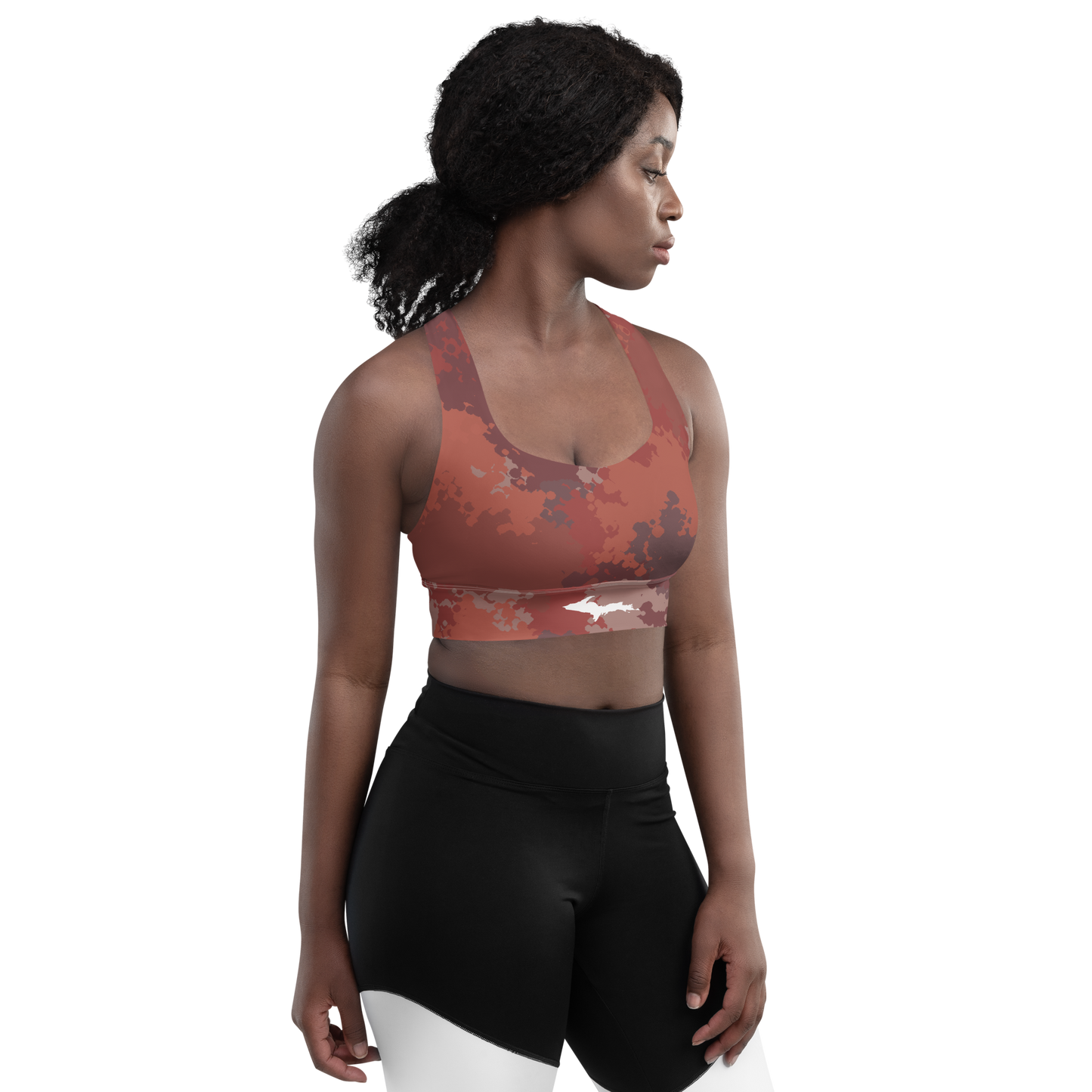 Michigan Upper Peninsula Longline Sports Bra (w/ UP Outline) | Ore Dock Camo