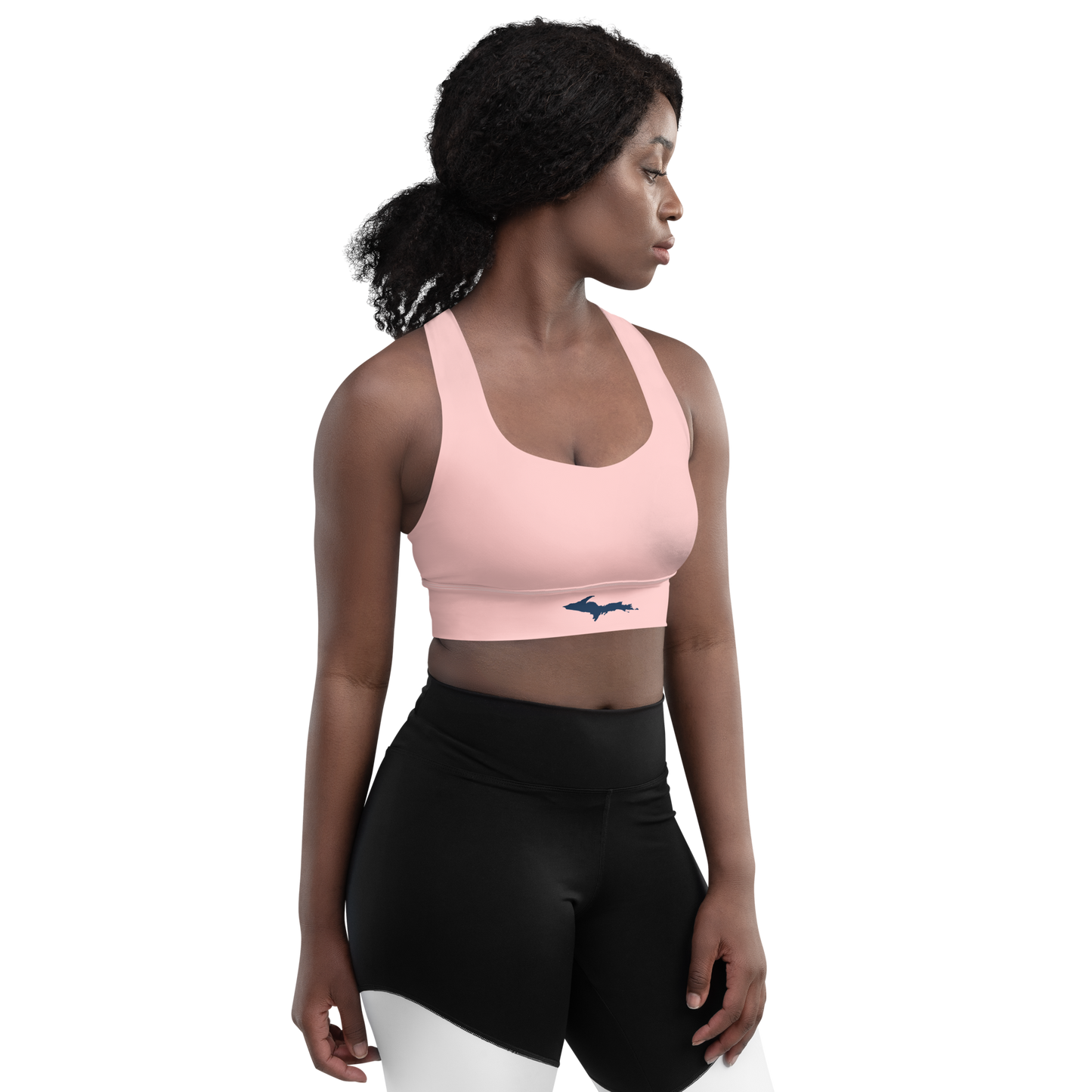 Michigan Upper Peninsula Longline Sports Bra (w/ UP Outline) | Cosmos Pink