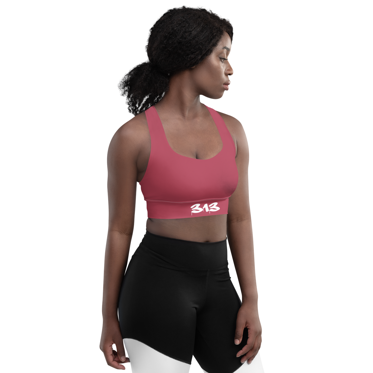 Detroit '313' Longline Sports Bra | Popstar Pink