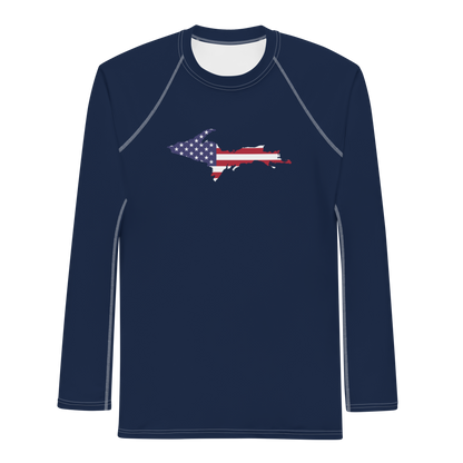 Michigan Upper Peninsula Rash Guard (w/ UP USA Flag Outline) | Men's - Navy