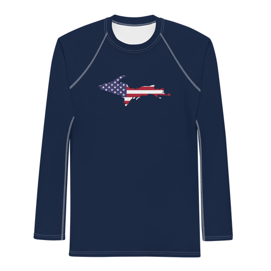 Michigan Upper Peninsula Rash Guard (w/ UP USA Flag Outline) | Men's - Navy