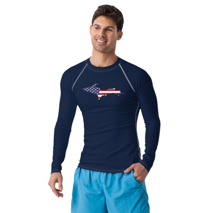 Michigan Upper Peninsula Rash Guard (w/ UP USA Flag Outline) | Men's - Navy