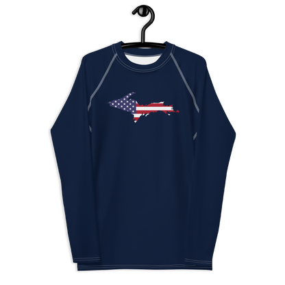 Michigan Upper Peninsula Rash Guard (w/ UP USA Flag Outline) | Men's - Navy